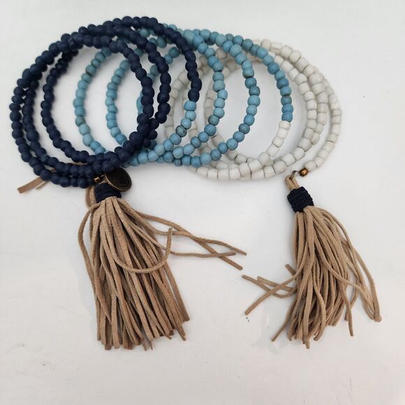 Mare Sole Amore Wrap Bracelet Multicolor Blues  Beaded Tassels Charm NWOT Boho - Picture 8 of 10